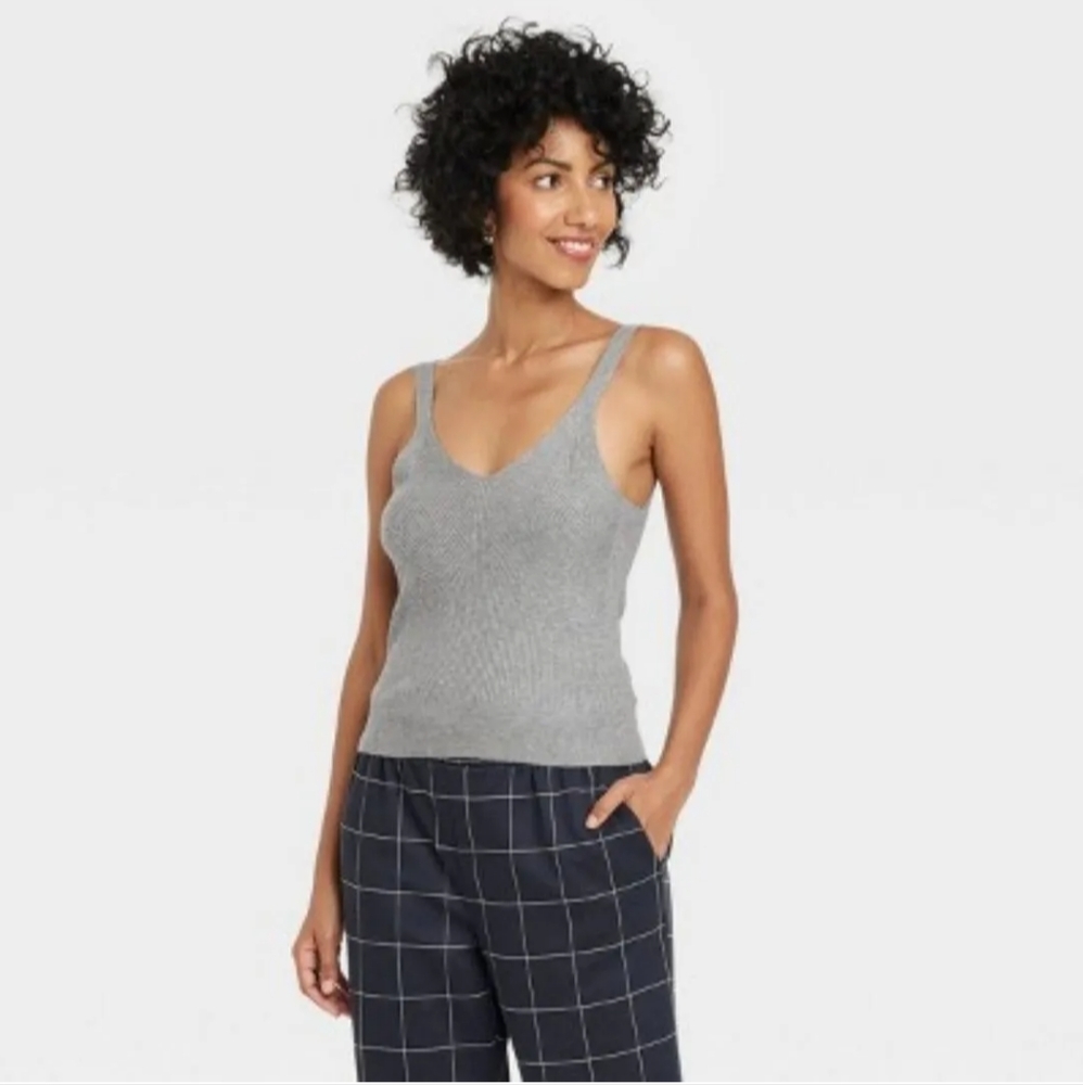 Women's Fine Gauge Sweater Tank - A New Day Gray Small